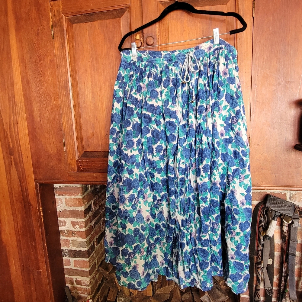Vintage Le Mieux Boho Floral Cotton Skirt Plus Size Friendly